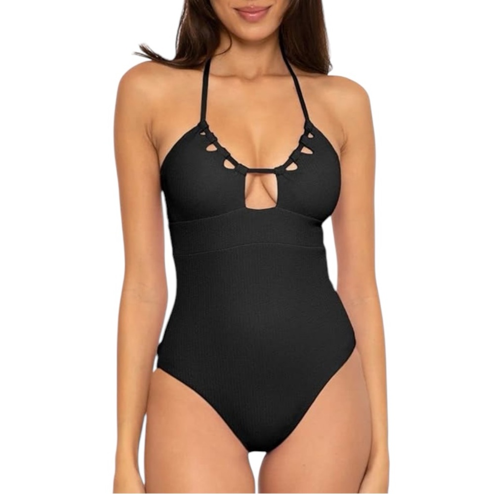 BECCA black vertical ribbed Pucker Up Candice Multi-Way one piece swimsuit NWT